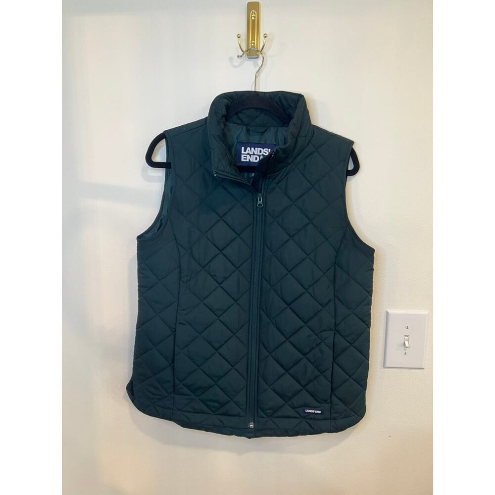 Lands' End Green Quilted Vest Lightweight Full Zip Preppy Women's Small